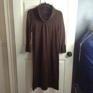 Chadwicks "L" Knit Sweater Cowl Neck Dress, Long Sleeve: Autumn, Brown, Sleek